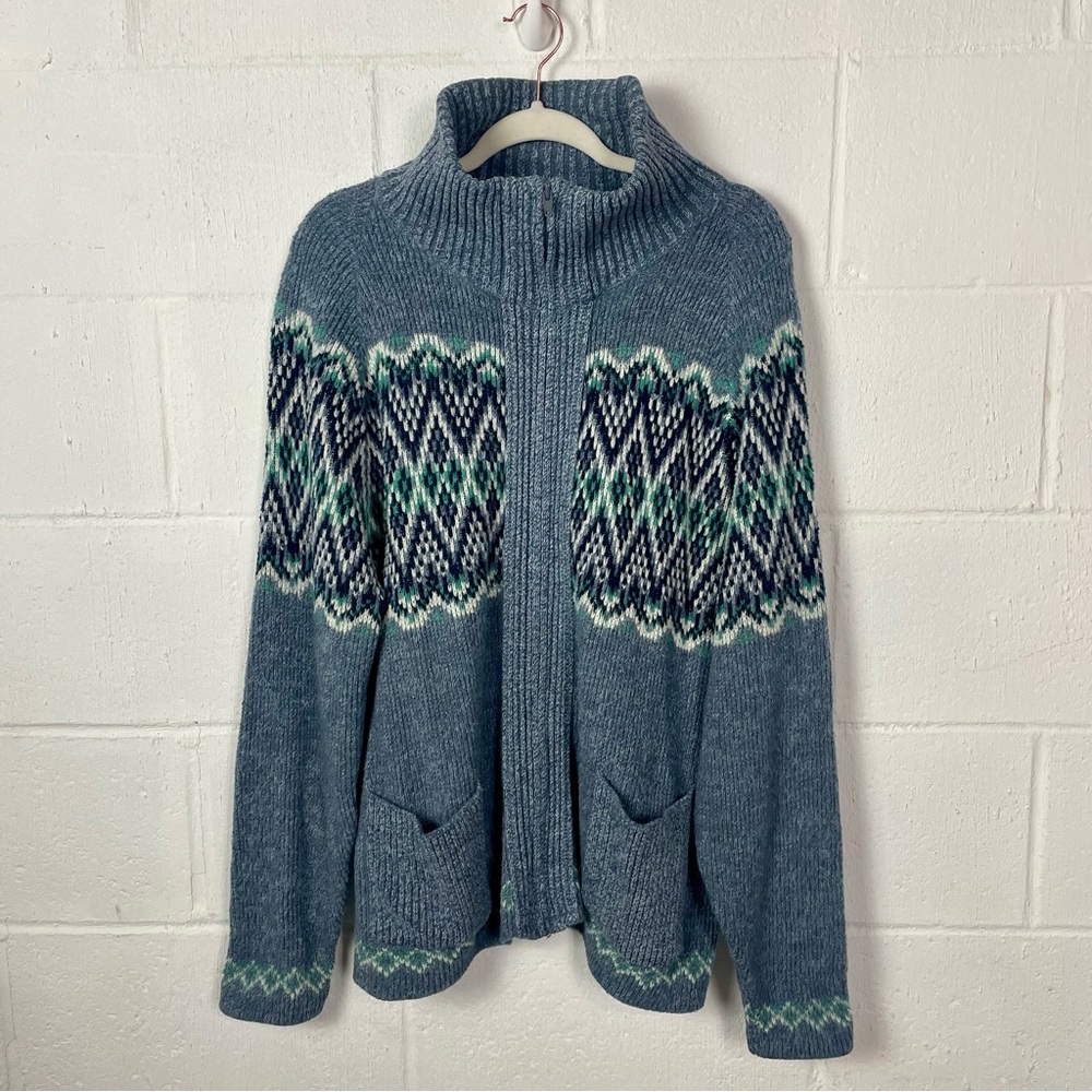 Vintage‎ ClipperMist Knitwear Zip Up Cardigan Blue Nordic Ecclectic Grandpa XL